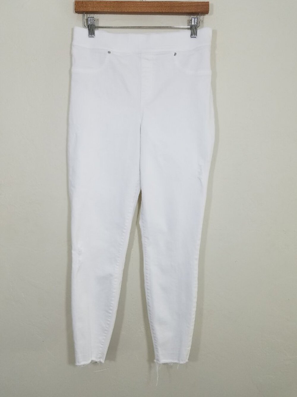 SPANX Pull-On Distressed Jeans White Raw Hem Size M